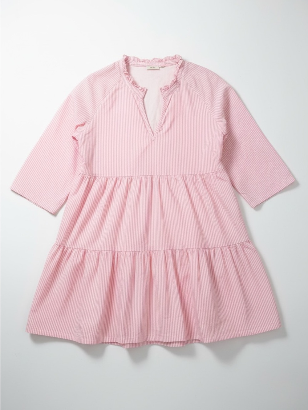 Spartina 449 Babydoll Dress Women XL Pink‎ White Tiered Ruffle Notch Neck